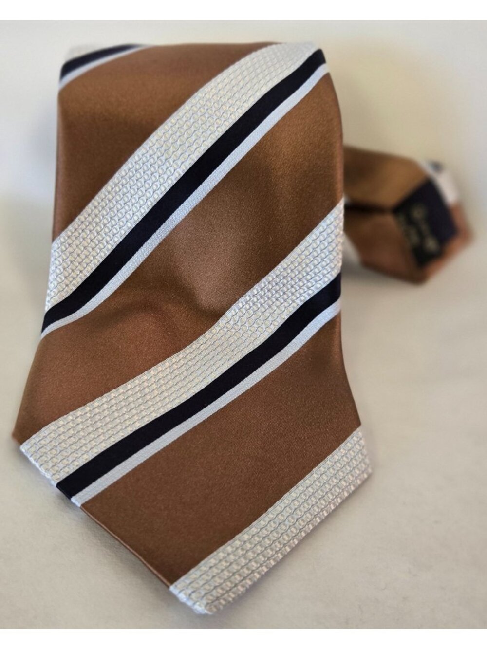 Ermenegildo Zegna Vintage 100% Silk Brown Silver White Navy Striped Tie Classic